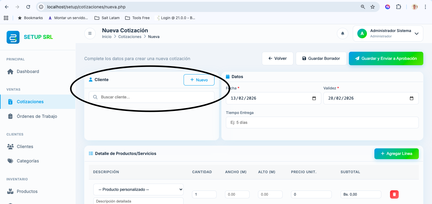 SETUP CRM Plataforma de Cotizaciones